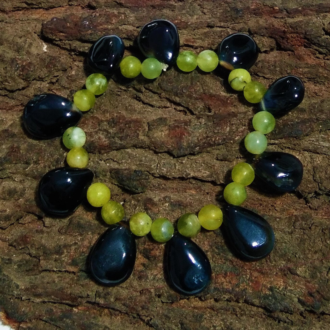 Black Banded Agate/Green Opal Bracelet Beads,Natural Opal Crystal Healing Unisex Stretch Bracelet Size 6x6mm to 16x12mm Stretchable Bracelet